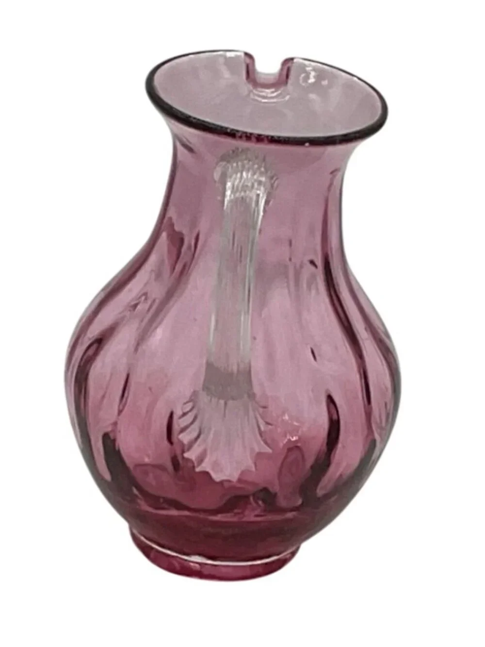 Pilgrim Hand blown Art Glass Pitcher Jug Pink Purple w/ Applied Handle 5